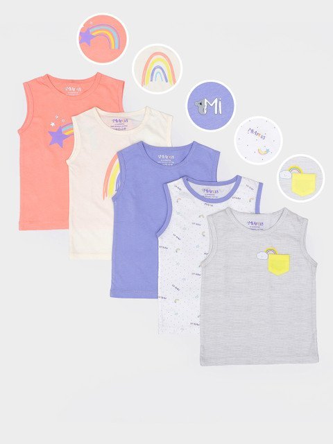 MiArcus Infant Kids Pack Of 5 Printed Cotton Innerwear Vests