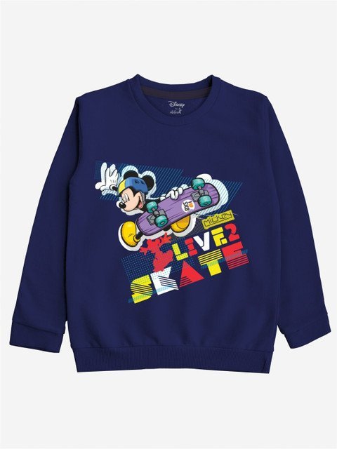 Minicult Kids Navy Blue Mickey Mouse Printed Sweatshirt