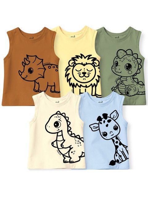 Minicult Kids Pack of 5 Printed Pure Cotton Innerwear Vests