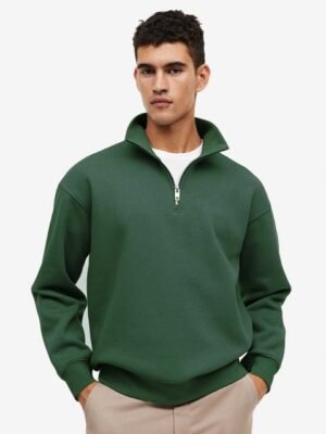 MISCHIEF MONKEY Mock Collar Ribbed Half Zipper Cotton Fleece Pullover Sweatshirt