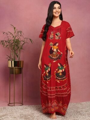 Moda Rapido Ethnic Motifs Printed Square Neck Maxi Nightdress