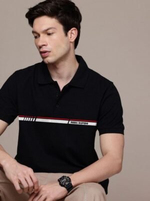 Moda Rapido Men Striped Polo Collar Cotton T-shirt
