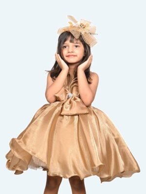 Modish Girls Bow Shoulder Straps Fit & Flare Dress