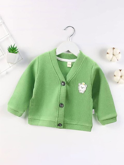 MOMISY Kids V Neck Ribbed Cotton Cardigan