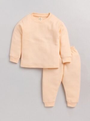 MooNKids Infant Boys Peach-Coloured Striped Thermal Set