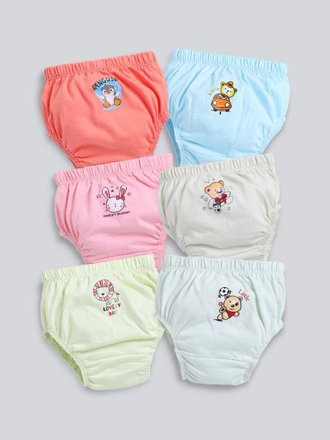 MooNKids Infants Pack of 6 Printed Detail Cotton Basic Briefs