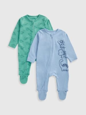 mothercare Boys Pack Of 2 Printed Cotton Sleepsuit