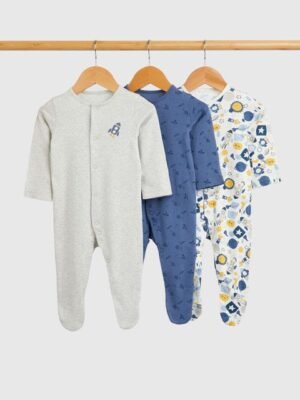 mothercare Boys Pack of 3 Cotton Printed Sleepsuit