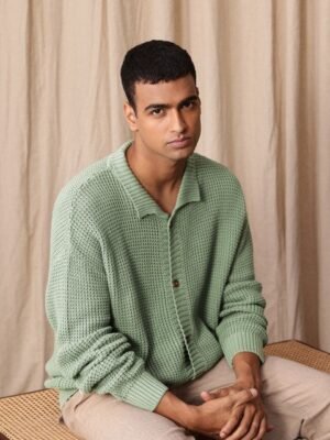 Mr Bowerbird Open Knit Shirt Collar Pure Cotton Cardigan