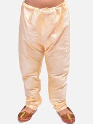 NAMASKAR Boys Gold Toned Solid Pure Silk Churidar