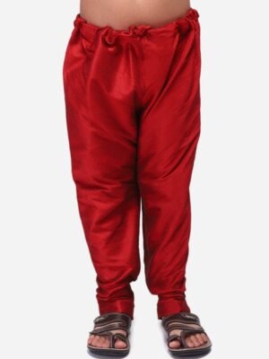 NAMASKAR Boys Maroon Solid Pure Silk Churidar
