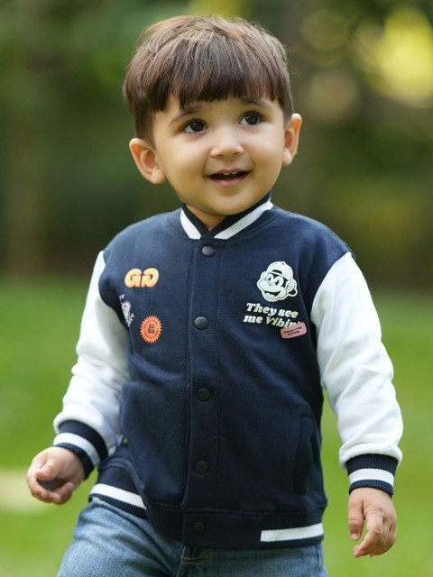 Nap Chief Infants Unisex Funky Monkey Printed Pure Cotton Relaxed Fit Varsity Jacket