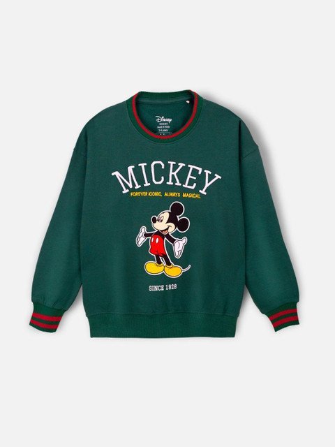 Nap Chief Kids Unisex Mickey Mouse Printed Pure Cotton Oversized Embroidered Sweatshirt