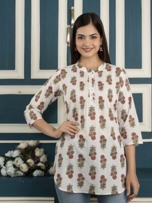 Nayo Off-White & Green Printed Tunic