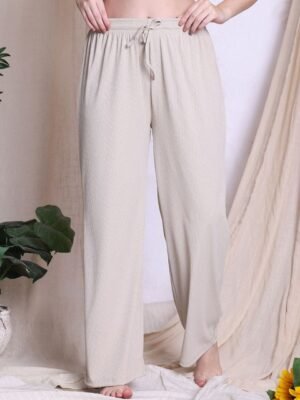 NEUDIS Women Ribbed Wide-Leg Mid-Rise Lounge Pants