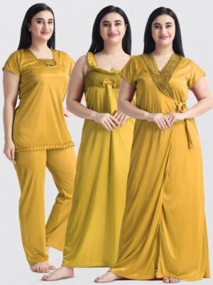 NIGHT KEYS Pack Of 3 Satin Maxi Nightdress
