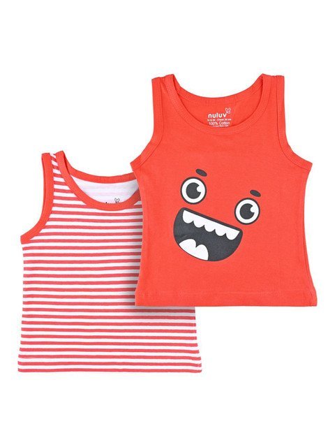 Nuluv Infant Boys Pack Of 2 Printed & Striped Cotton Basic Innerwear Vests