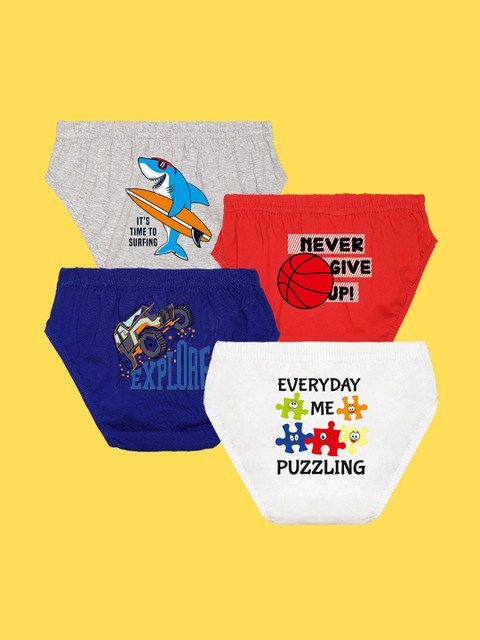 NUSYL Boys Pack Of 4 Grey & Blue Pure Cotton Basic Briefs