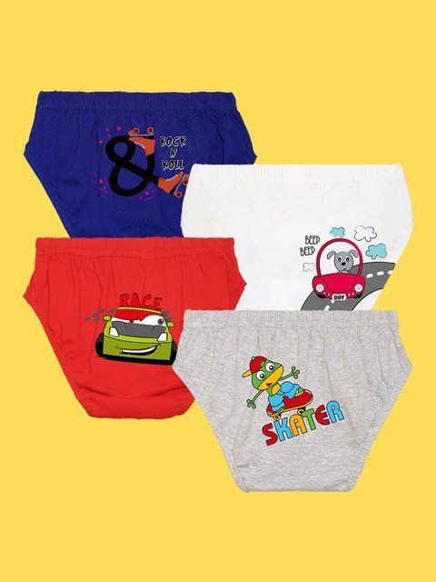 NUSYL Boys Pack of 4 Printed Anti-Bacterial Pure Cotton Basic Briefs