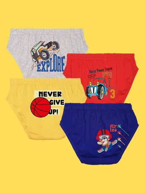 NUSYL Boys Pack Of 4 Printed Cotton Anti-bacterial Basic Briefs
