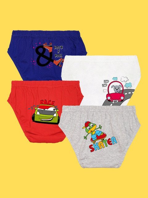 NUSYL Boys Pack Of 4 Printed Pure Cotton Basic Briefs