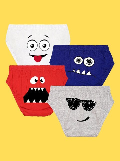 NUSYL Boys Pack Of 4 Printed Pure Cotton Basic Briefs