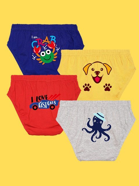 NUSYL Boys Pack Of 4 Printed Pure Cotton Basic Briefs