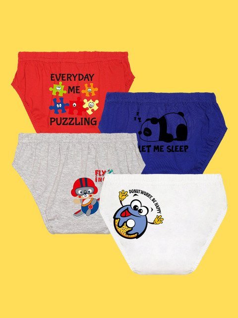 NUSYL Boys Pack of 4 Printed Pure Cotton Basic Briefs