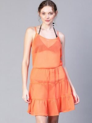 Oxolloxo Shoulder Strap Flared Mini Swimwear Cover Up Dress