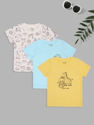Pantaloons Baby Boys Pack of 3 Conversational Printed Round Neck Pure Cotton T-shirts