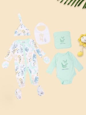 Pantaloons Baby Infant Boys Printed Cotton 7 Pieces Baby Apparel Gift Sets