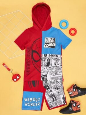 Pantaloons Junior Boys Hooded Neck Short Sleeves Printed T-shirt with Shorts