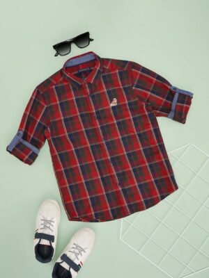 Pantaloons Junior Boys Spread Collar Tartan Checked Cotton Casual Shirt