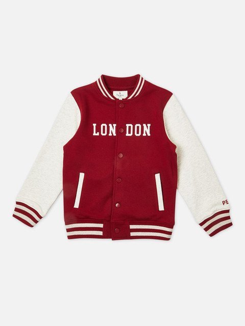 Pepe Jeans Boys Stand Collar Typography Printed Cotton Casual Bomber Jacket