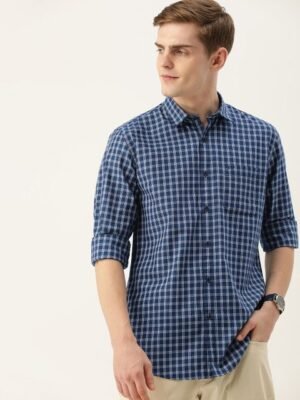 Peter England Casuals Men Pure Cotton Slim Fit Opaque Checked Casual Shirt