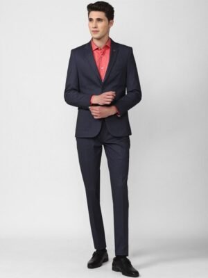Peter England Elite Men 2 Piece Navy Blue Single Breasted Slim Fit Formal Suit
