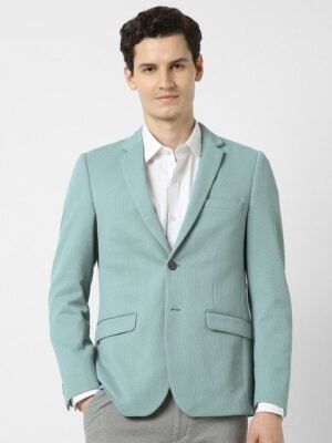 Peter England Elite Self Designed Notched Lapel Collar Slim-Fit Single Breasted Blazer