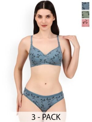 Piylu Women Pack Of 3 Printed Lightly-Padded Lingerie