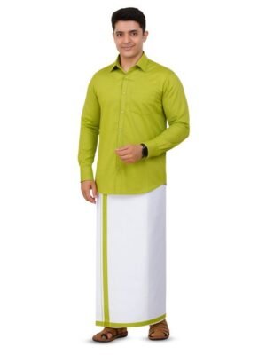 PRAKASAM COTTON Pure Cotton Long Sleeves Shirt With Veshti