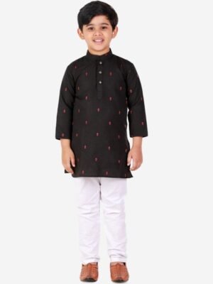 Pro-Ethic STYLE DEVELOPER Boys Black Ethnic Motifs Embroidered Pure Cotton Kurta with Pyjamas