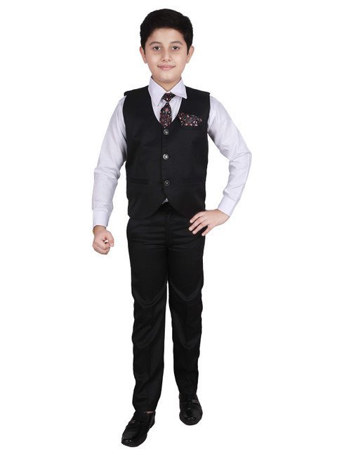 Pro-Ethic STYLE DEVELOPER Boys Black & White Regular Fit Single-Breasted Cotton 3 Pc Suit