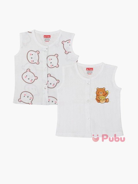 Pubu Unisex Pack of 2 Muslin Bear Printed Sleeveless Jabla