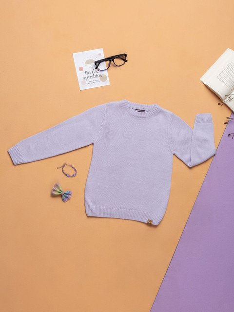 Purple United Kids Kids Round Neck Cotton Pullover Sweater