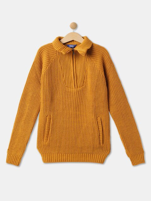 R&B Boys Cable Knit Shirt Collar Long Sleeves Acrylic Pullover Sweater