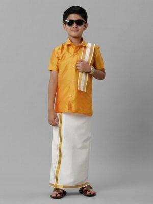 Ramraj Boys Ethnic Shirt With Veshti & Angavastram