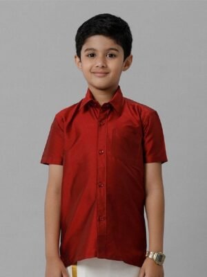 Ramraj Boys Solid Short Sleeve Shirt With Chest Pocket