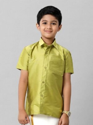 Ramraj Boys Solid Short Sleeve Shirt With Chest Pocket