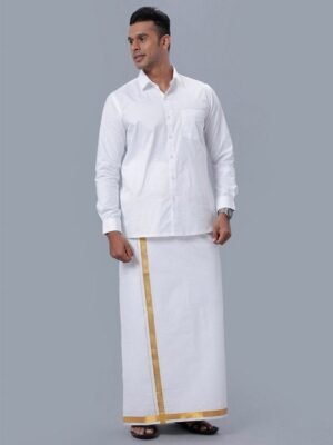 Ramraj Long Sleeves Pure Cotton Shirt With Golden Jari Veshti