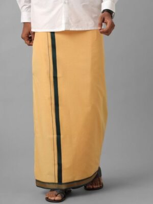 Ramraj Men Kavi Solid Single Layer Cotton Dhoti With Mayilkhan Border