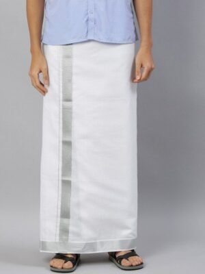 Ramraj Men Pure Cotton Double Layer Dhoti With Zari Border